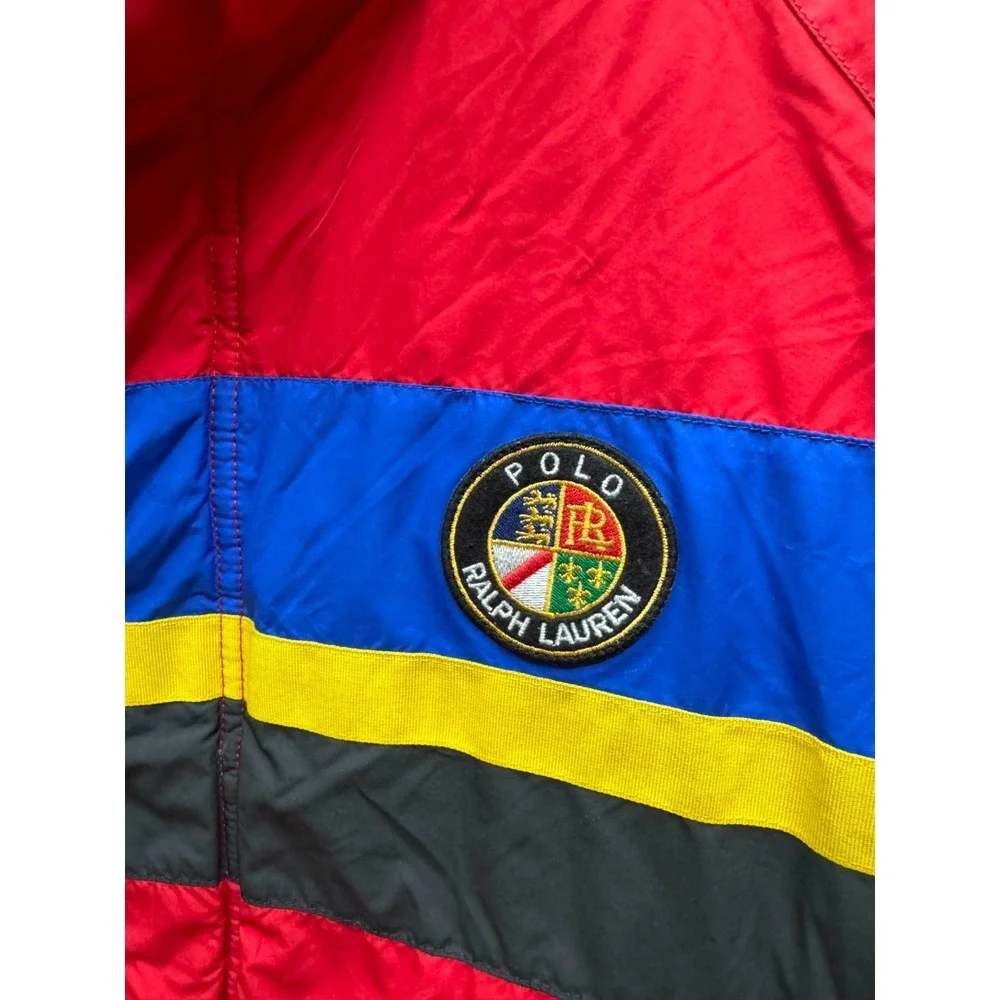 Polo Ralph Lauren Cookie Patch Striped Down Puffer Jacket Red Mens Size XL